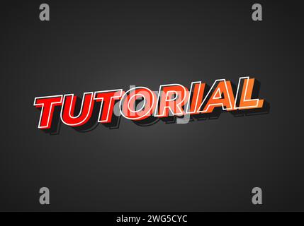 Tutorial. Text effect design in 3D look. Red yellow gradient color. Dark background Stock Vector