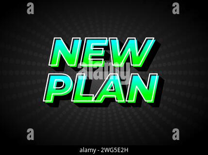 New plan. Text effect design in gradient green blue color, 3D look. Dark background Stock Vector