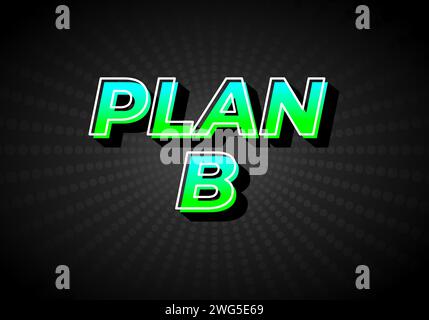 Plan B. Text effect design in gradient green blue color, 3D look. Dark background Stock Vector