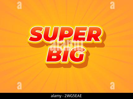 Super big. Text effect design in 3D look. Red color. Yellow background Stock Vector