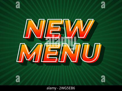 New menu. Text effect design in gradient yellow red color. 3D look. dark green background Stock Vector