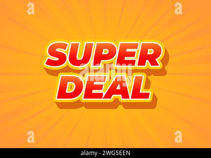 Super deal. Text effect design in 3D look. Red color. Yellow background Stock Vector