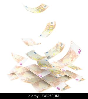 euro 50 euros banknotes falling  cash - 3d rendering Stock Photo