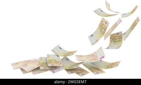 euro 50 banknotes money falling isolated in trasparent background  rich - 3d rendering Stock Photo