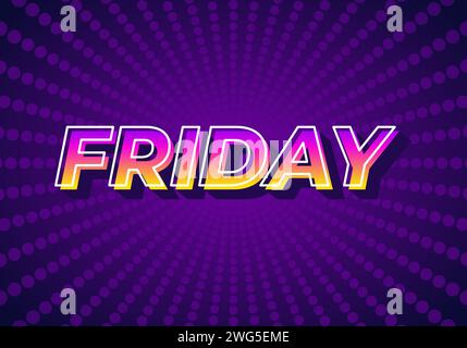 Friday. Text effect design in 3D look with gradient purple yellow color Stock Vector