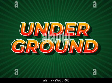 Under ground. Text effect design in gradient yellow red color. 3D look. dark green background Stock Vector