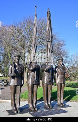 Honor Guard Sculpture in bronze by Zenos Frudakis depicting the Colors of the USAF Honor Guard, American museum at IWM Duxford, Cambridgeshire, England Stock Photo