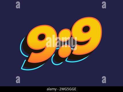 9:9. Text effect design in 3D look. Yellow color Stock Vector