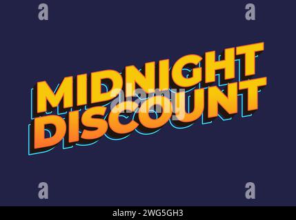 Midnight discount. Text effect in yellow color in 3D look Stock Vector