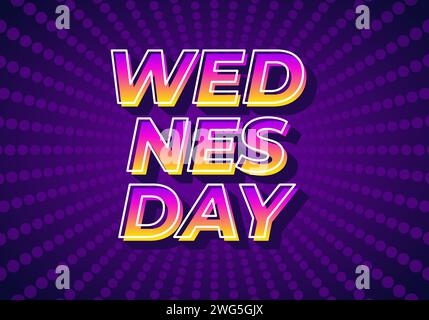 Wednesday. Text effect design in 3D look with gradient purple yellow color Stock Vector