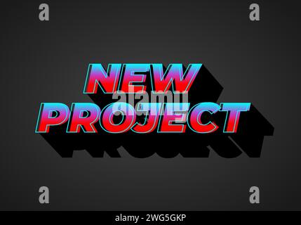 New project. Text effect design in 3D look. Gradient blue red color. Dark background Stock Vector