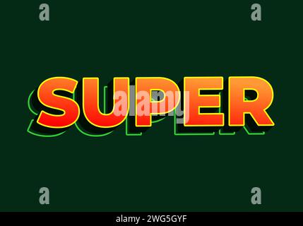 Super. Text effect design in 3D look. red yellow color. Dark green background Stock Vector