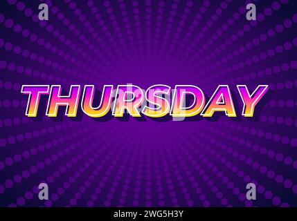 Thursday. Text effect design in 3D look with gradient purple yellow color Stock Vector