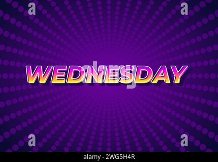Wednesday. Text effect design in 3D look with gradient purple yellow color Stock Vector