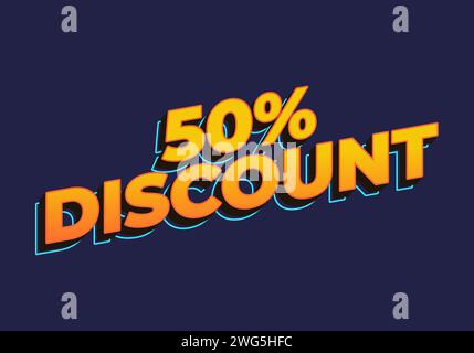 50% discount. Text effect in yellow color in 3D look Stock Vector