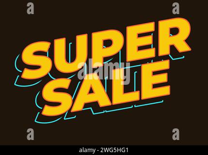 Super sale. Text effect in yellow color in 3D look Stock Vector