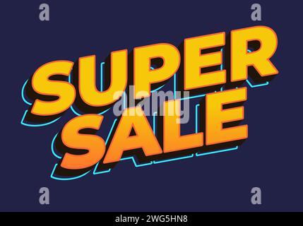 Super sale. Text effect in yellow color in 3D look Stock Vector