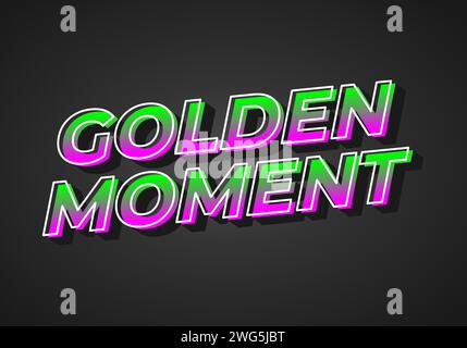 Golden moment. Text effect design in 3D look. gradient purple green color. Dark background Stock Vector