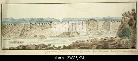 View of the Augrabies Falls on the Orange River, 1778 - 1779 drawing  Cape Province paper. ink. pencil. watercolor (paint) pen / brush waterfall Stock Photo