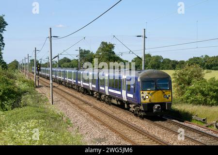 A pair of Class 360 electric multiple units numbers 360108 and 360102 working a Greater Anglia service near Marks Tey on the 15th June 2020. Stock Photo