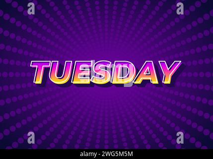 Tuesday. Text effect design in 3D look with gradient purple yellow color Stock Vector
