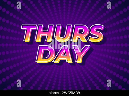 Thursday. Text effect design in 3D look with gradient purple yellow color Stock Vector