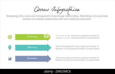 Arrow infographics with modern flat style color with 3 arrow horizontal direction Stock Vector