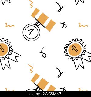 First place medal doodle background. Vector illustration can used for celebration design, greeting card, wallpapers, print.  Stock Vector