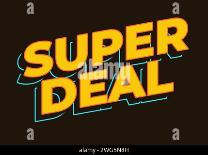 Super deal. Text effect in yellow color in 3D look Stock Vector