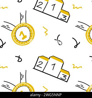 doodle Hand drawn first place background. Vector illustration of champion concept. Can used for wallpapers, web background, posters.  Stock Vector