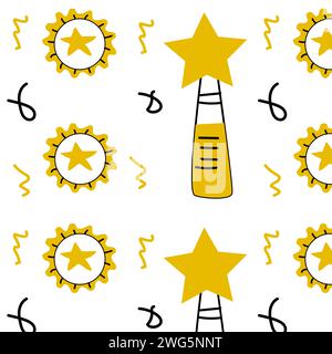 Trophy or award doodle background with stars. Vector illustration isolated. Can used for wallpapers, posters and notebook covers.  Stock Vector