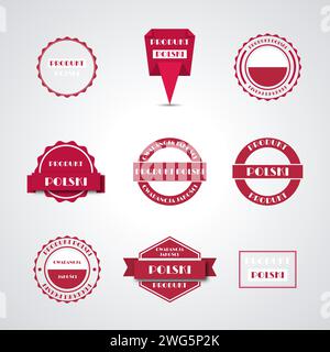 Set of various polish product and quality guarantee labels in Polish, isolated on white background, vector illustration. Stock Vector