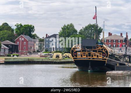 Salem, Massachusetts. August 23, 2019. the historic friendship of salem ship docked at the salem maritime national historic site in salem massachusett Stock Photo