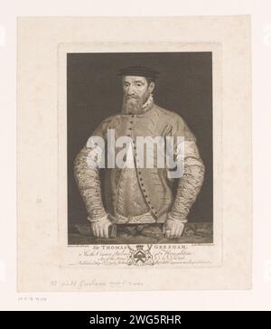 Portrait of an unknown man, incorrectly referred to as Thomas Gresham, Jean Baptiste Michel, After Anthonis Mor, 1779 print Possibly this portrait does not represent Thomas Gresham but his uncle, Sir John Gresham (The British Museum). London paper engraving historical persons. armorial bearing, heraldry Stock Photo