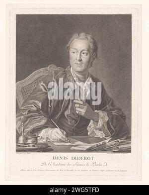 Portrait of Denis Diderot at his writing table, François Anne David, after Louis Michel van Loo, 1751 - 1824 print  print maker: Francepublisher: Paris paper engraving portrait of a writer. scholar, philosopher. writing-table, writing-desk Stock Photo