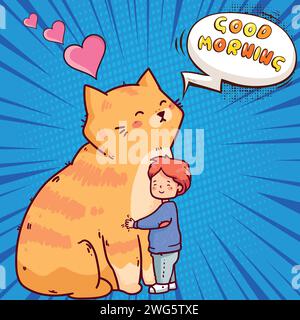 Cat and boy pop art style vector image Stock Vector