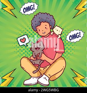 Cat and boy pop art style vector image Stock Vector