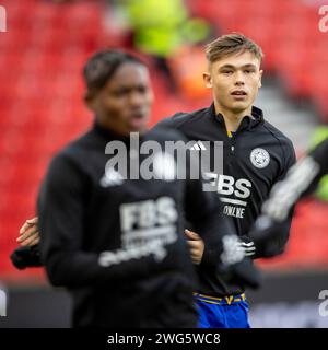 Stoke, Staffordshire, England. 3rd February 2024; Bet365 Stadium, Stoke, Staffordshire, England; EFL Championship Football, Stoke City versus Leicester City; Callum Doyle of Leicester City during the warm up Credit: Action Plus Sports Images/Alamy Live News Stock Photo