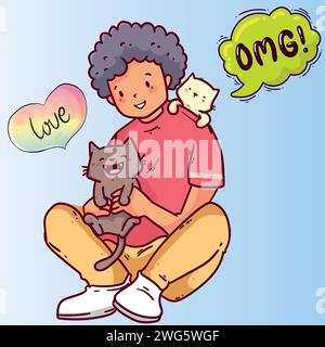 Cat and boy pop art style vector image Stock Vector