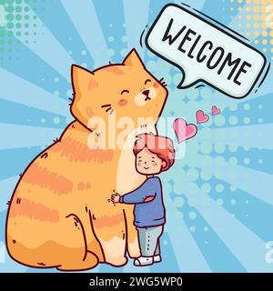 Cat and boy pop art style vector image Stock Vector