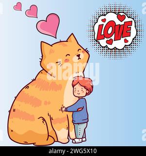Cat and boy pop art style vector image Stock Vector