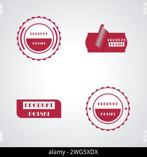 Set of various polish product and quality guarantee labels in Polish, isolated on white background, vector illustration. Stock Vector