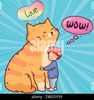 Cat and boy pop art style vector image Stock Vector