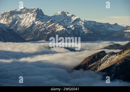 Civetta resort. Panoramic view of the Dolomites mountains in winter ...