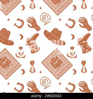 Boho western hat and horseshoe, hand background. Vector illustration isolated. Can used for wrapping paper, textile.  Stock Vector