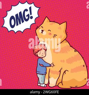 Cat and boy pop art style vector image Stock Vector