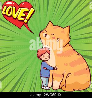 Cat and boy pop art style vector image Stock Vector