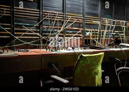 underground switchboard in communications room MOD hack green secret bunker cheshire, used in cold war nuclear blast shelter, command post Stock Photo