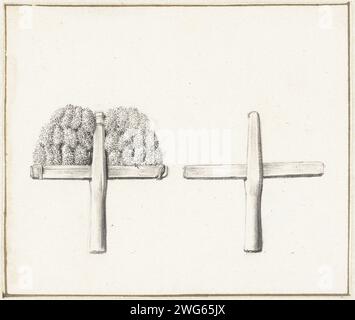 The cloth manufacturing: a wool comb, with and without torment, Willem van Mieris, 1672 - 1747 drawing   paper. ink. chalk pen / brush wool (material  textile industry). carding, combing  textile industry (+ tools and appliances  crafts, industries, agriculture) Stock Photo