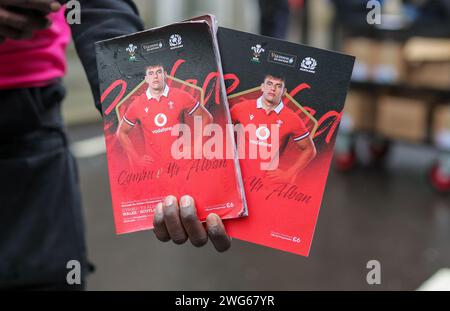 Cardiff, Wales. 3rd February 2024; Principality Stadium, Cardiff, Wales: Six Nations International Rugby Wales versus Scotland; Program for todays game Credit: Action Plus Sports Images/Alamy Live News Stock Photo